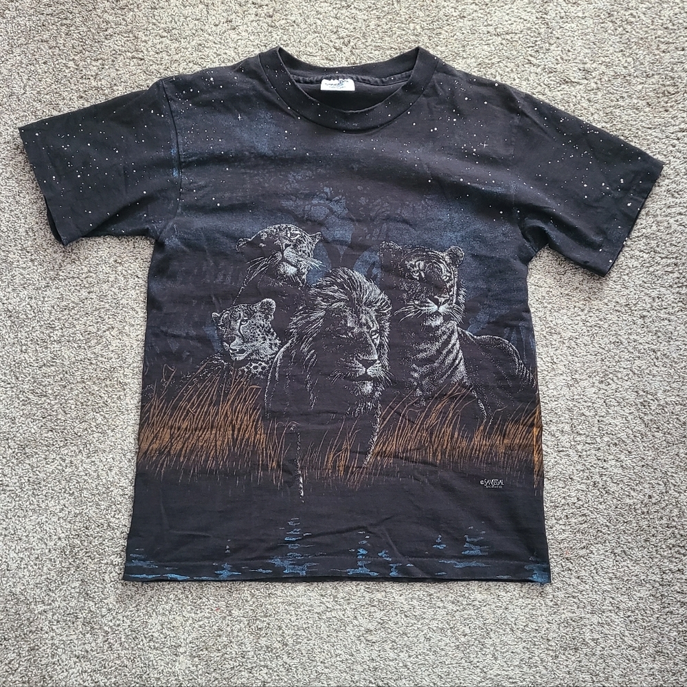 SanSegal 90 Night Safari Tiger Lion Cheetah Leopard Short Sleeve T Shirt Size M